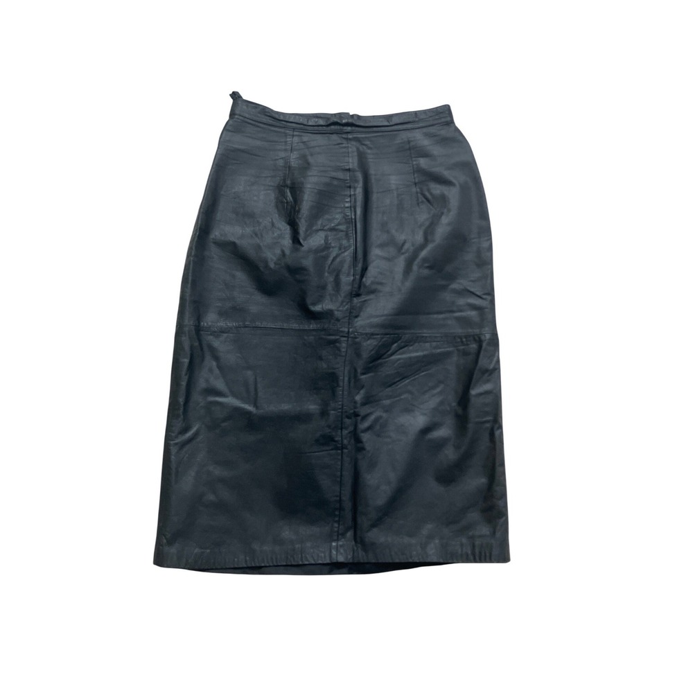 Vintage Black Leather Pencil Skirt High Waisted Midi Size 14 90s